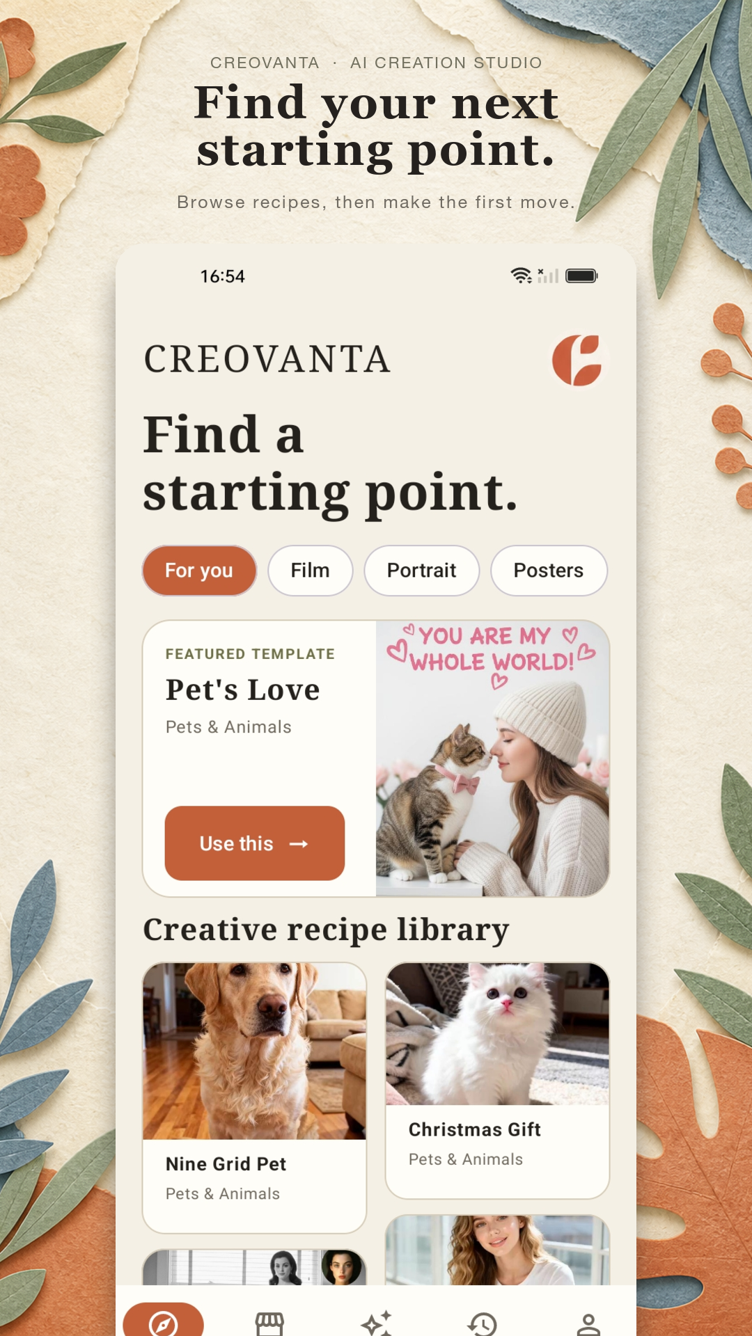 Creovanta App Interface - Discover Starting Points