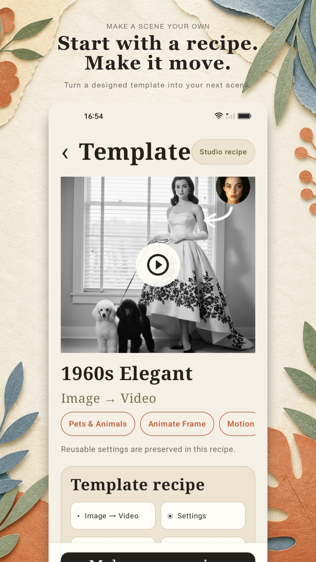 Creovanta Template Recipe - 1960s Elegant Image to Video Studio